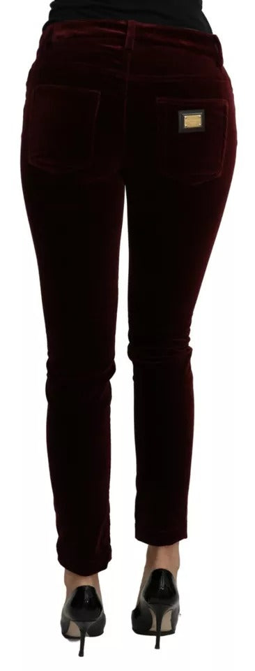 Pantalon slim stretch en velours bordeaux Dolce &amp; Gabbana