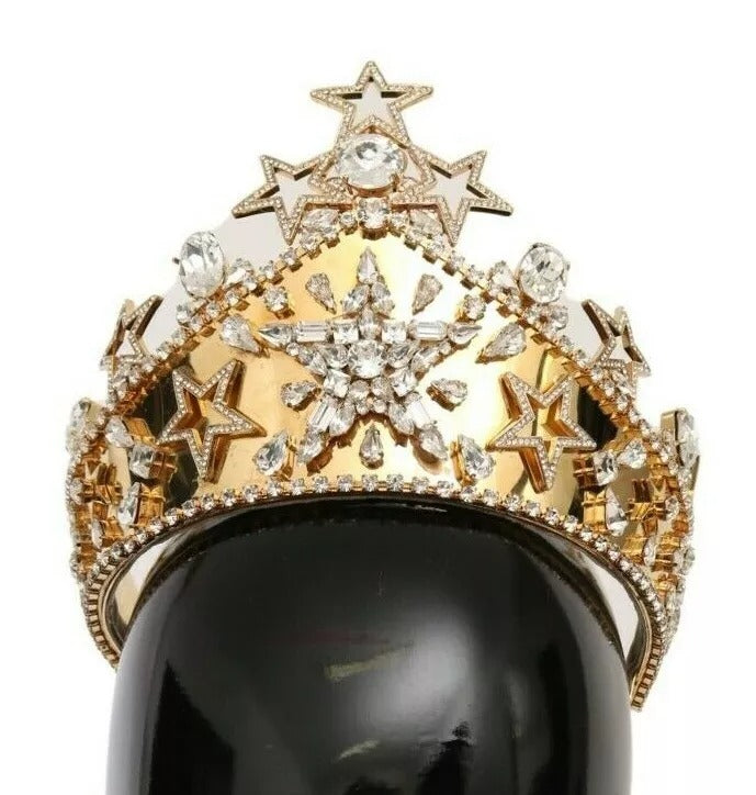 Dolce &amp; Gabbana Gouden Kristallen Ster STRASS Kroon Logo Tiara Diadeem