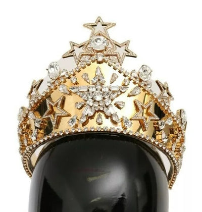Dolce &amp; Gabbana Gouden Kristallen Ster STRASS Kroon Logo Tiara Diadeem