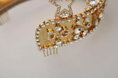 Dolce &amp; Gabbana Gouden Kristallen Ster STRASS Kroon Logo Tiara Diadeem