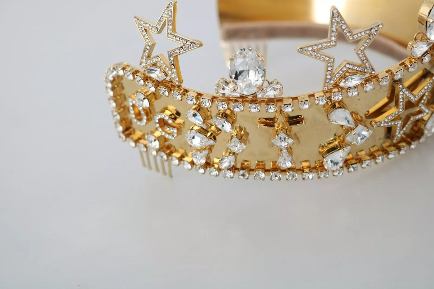 Dolce &amp; Gabbana Gouden Kristallen Ster STRASS Kroon Logo Tiara Diadeem