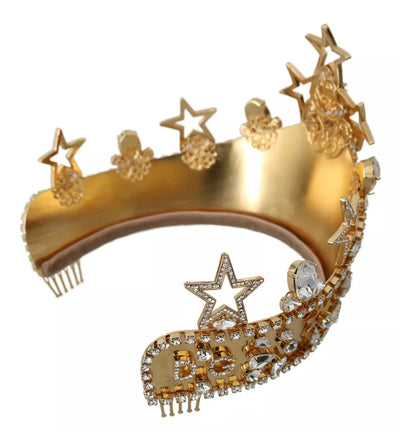 Dolce &amp; Gabbana Gouden Kristallen Ster STRASS Kroon Logo Tiara Diadeem