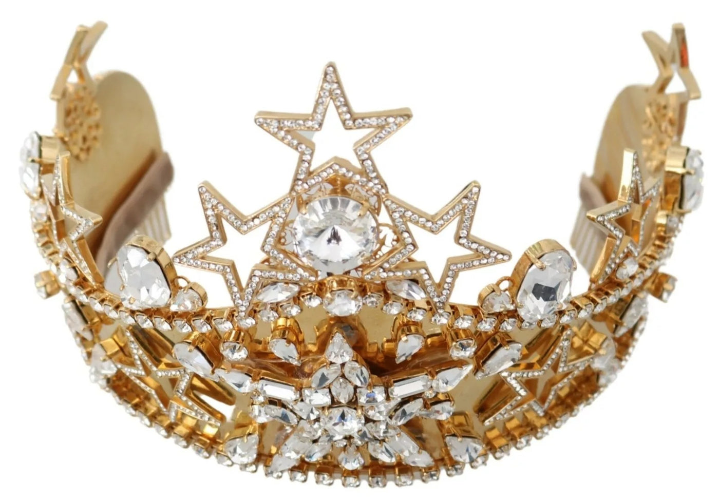 Dolce &amp; Gabbana Gouden Kristallen Ster STRASS Kroon Logo Tiara Diadeem