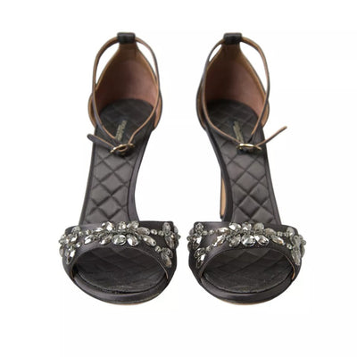 Dolce &amp; Gabbana Grijze Satijnen Enkelband Kristallen Sandalen Schoenen