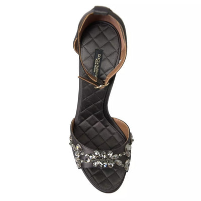 Dolce &amp; Gabbana Grijze Satijnen Enkelband Kristallen Sandalen Schoenen