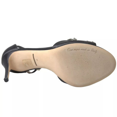 Dolce &amp; Gabbana Grijze Satijnen Enkelband Kristallen Sandalen Schoenen