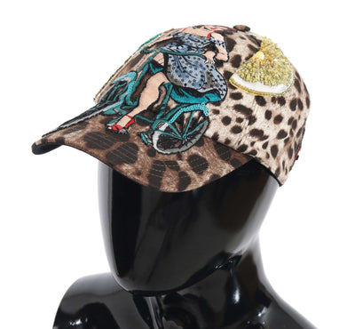 Dolce &amp; Gabbana Bruine Luipaard Pailletten Sicilië Applicatie Baseballpet