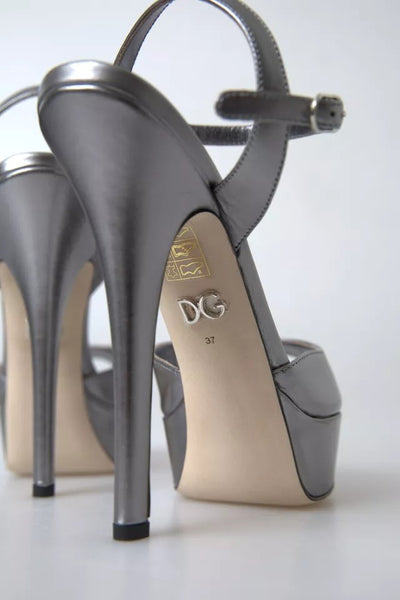 Dolce &amp; Gabbana zilveren leren plateauhakken sandalen schoenen
