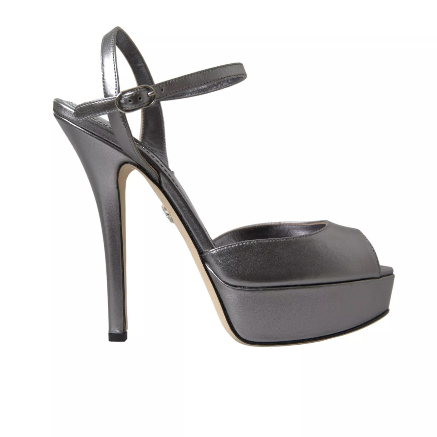 Dolce &amp; Gabbana zilveren leren plateauhakken sandalen schoenen