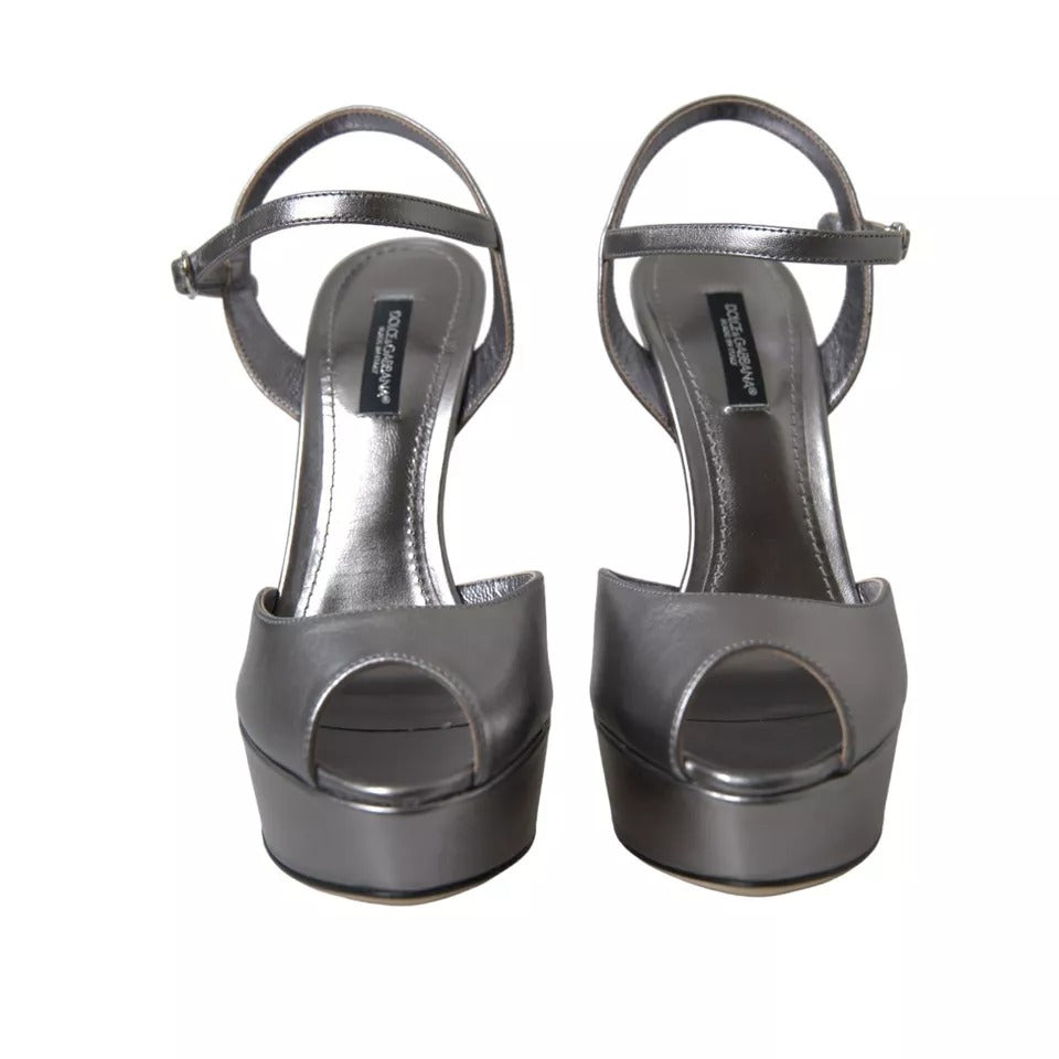 Dolce &amp; Gabbana zilveren leren plateauhakken sandalen schoenen