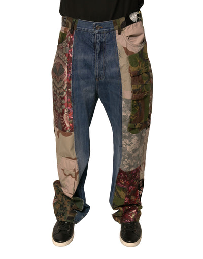 Dolce &amp; Gabbana blauwe patchwork katoenen rechte denim jeans