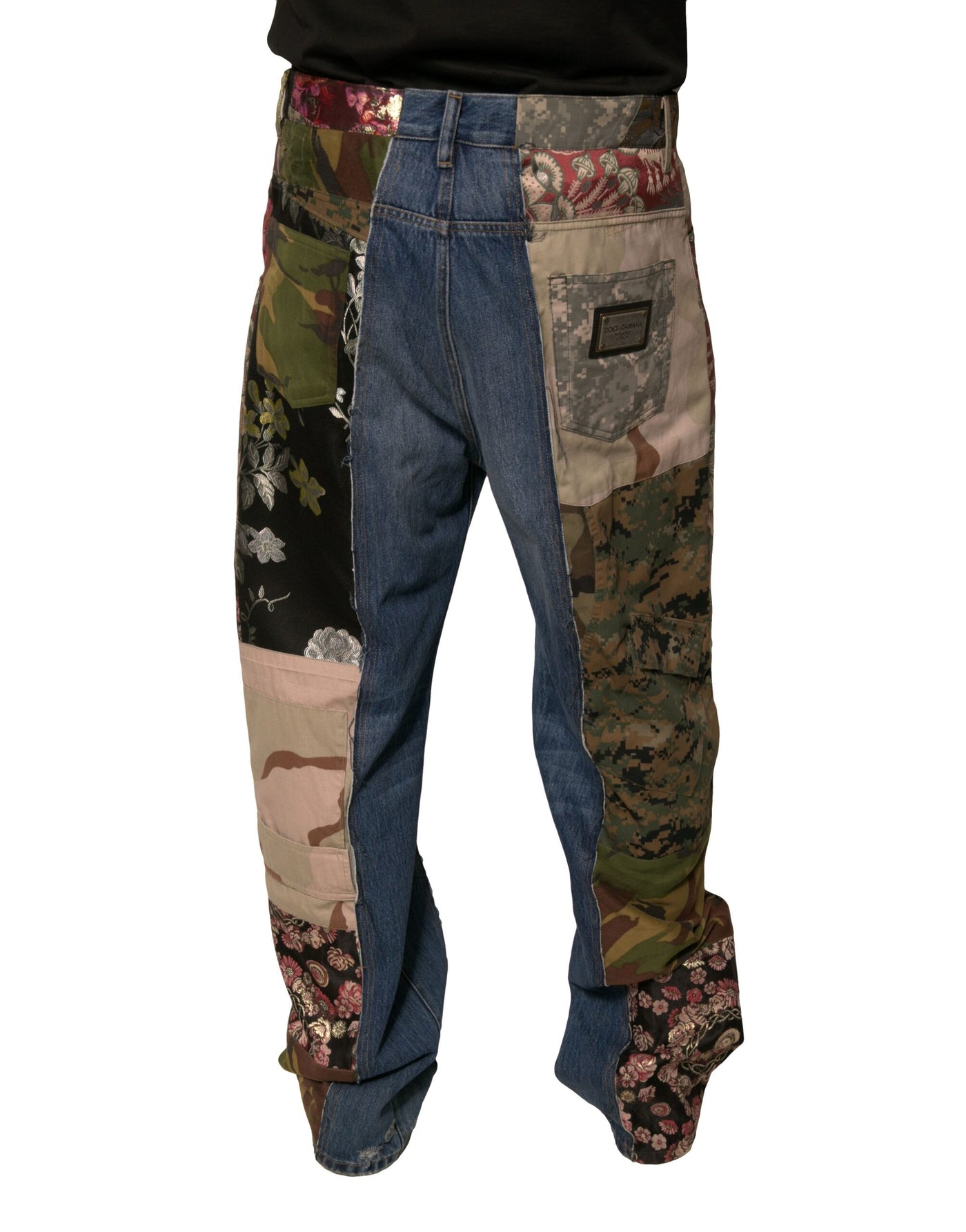 Dolce &amp; Gabbana blauwe patchwork katoenen rechte denim jeans