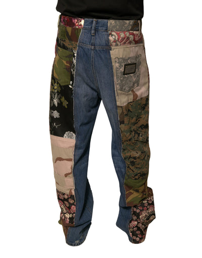 Dolce &amp; Gabbana blauwe patchwork katoenen rechte denim jeans
