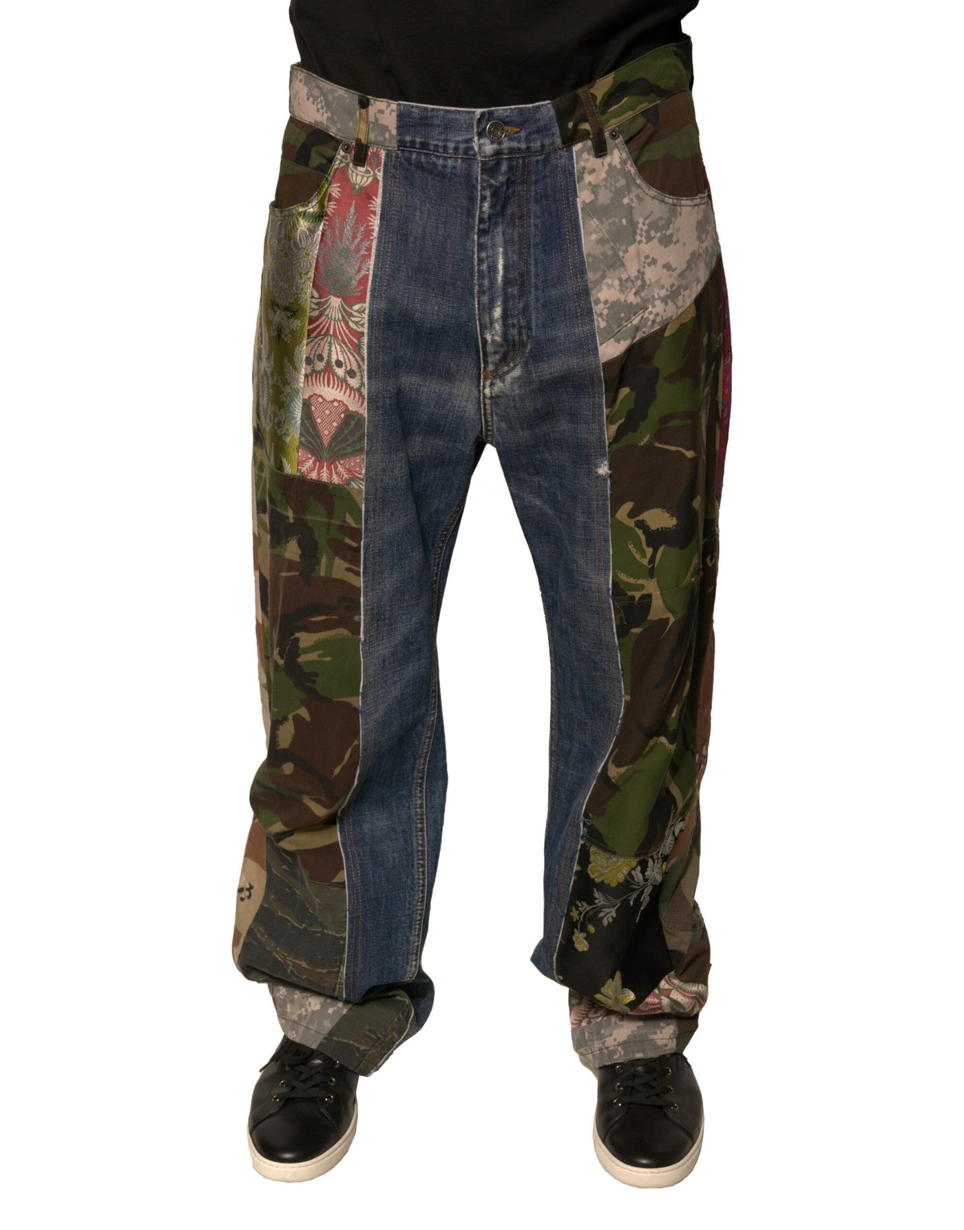 Dolce &amp; Gabbana blauwe patchwork katoenen rechte denim jeans
