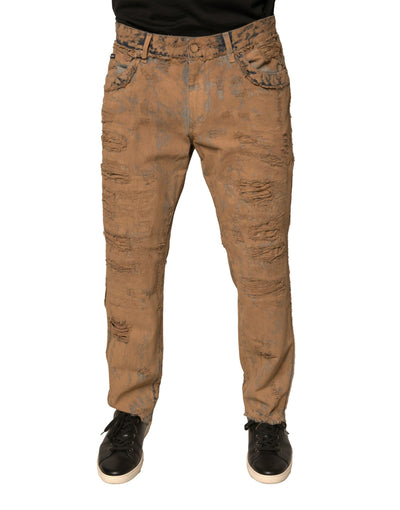 Jean skinny en coton marron déchiré Dolce &amp; Gabbana