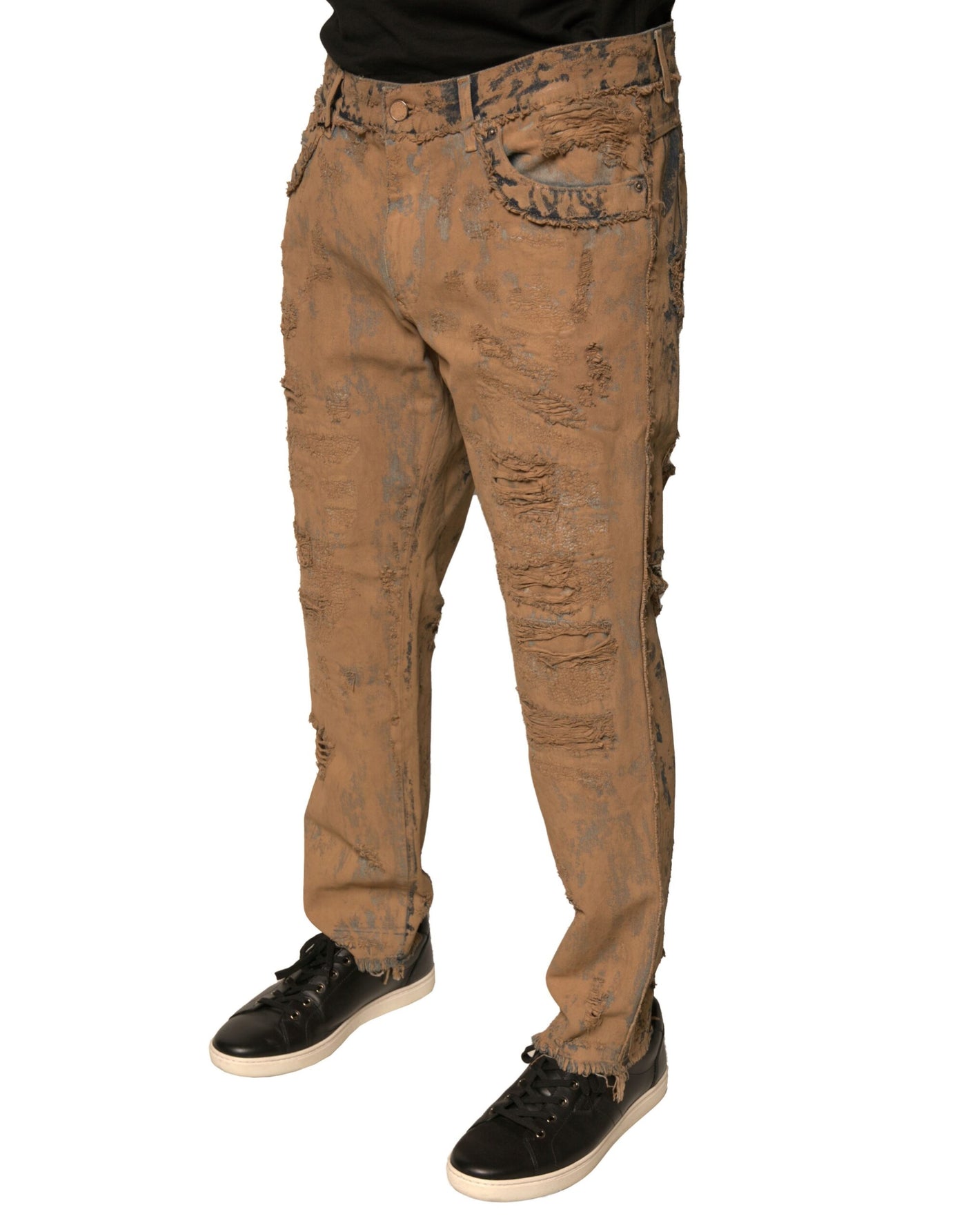 Jean skinny en coton marron déchiré Dolce &amp; Gabbana