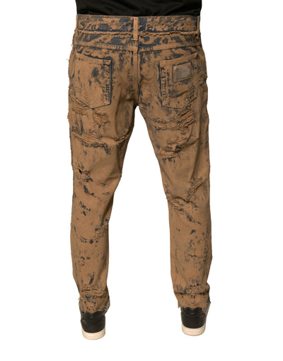 Jean skinny en coton marron déchiré Dolce &amp; Gabbana