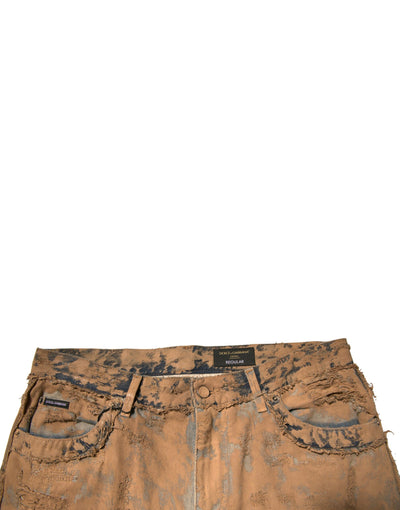 Jean skinny en coton marron déchiré Dolce &amp; Gabbana