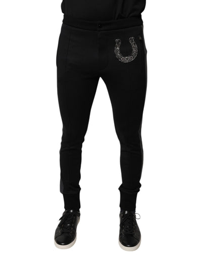 Dolce &amp; Gabbana Zwarte Slim Fit Broek met Hoefijzerversiering van Wol