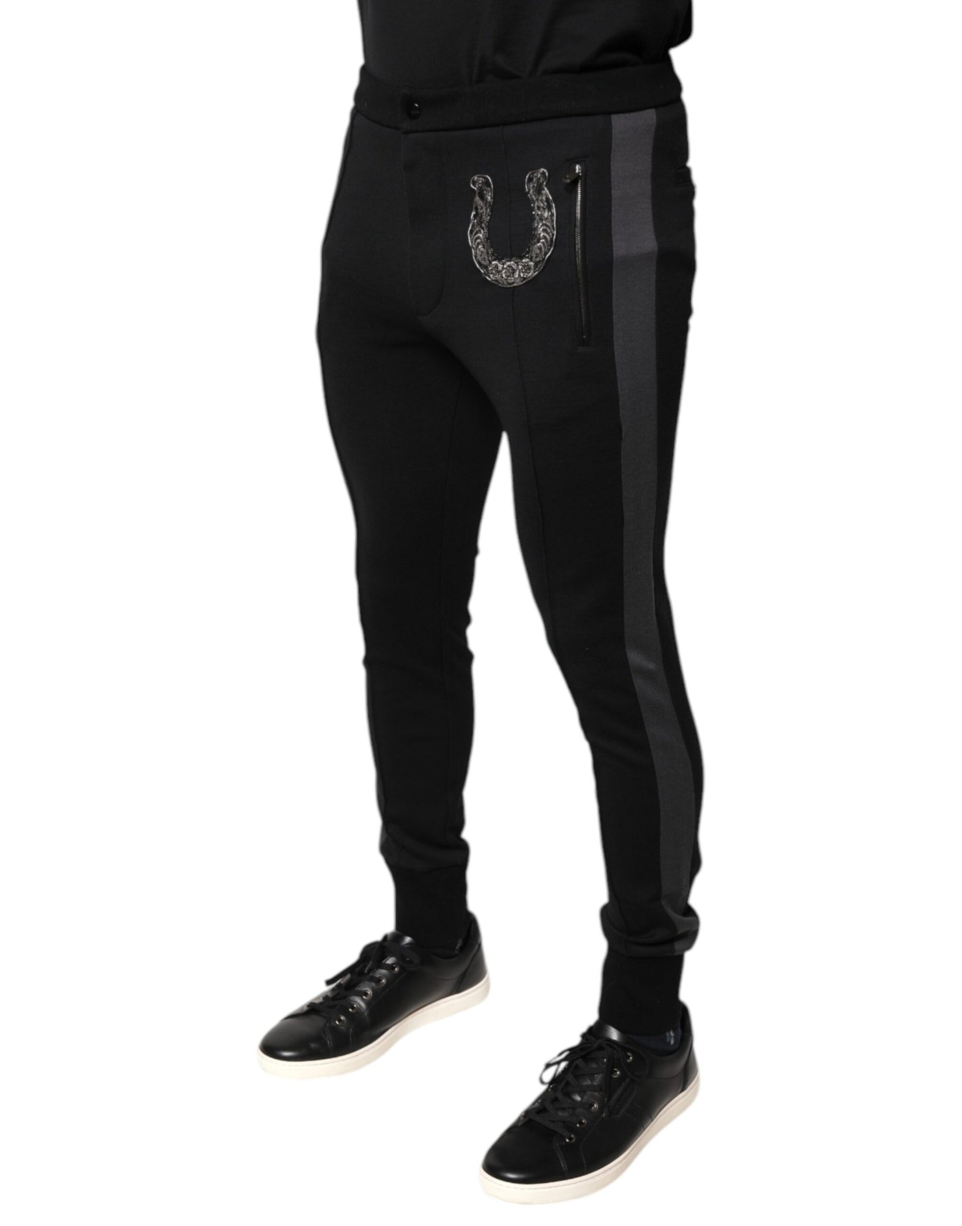 Dolce &amp; Gabbana Zwarte Slim Fit Broek met Hoefijzerversiering van Wol