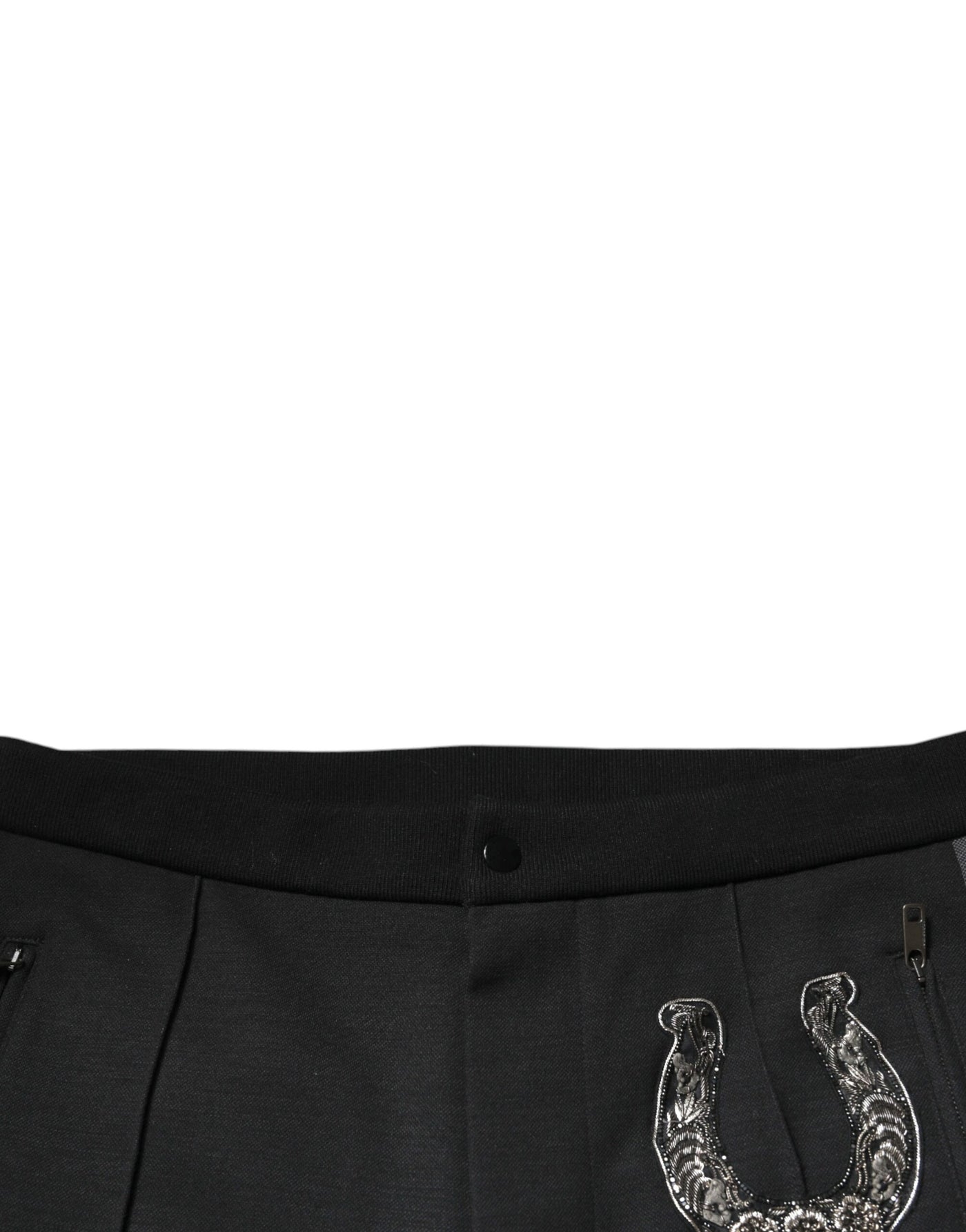 Dolce &amp; Gabbana Zwarte Slim Fit Broek met Hoefijzerversiering van Wol