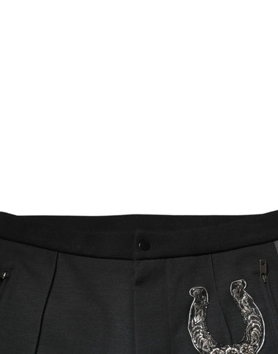 Dolce &amp; Gabbana Zwarte Slim Fit Broek met Hoefijzerversiering van Wol