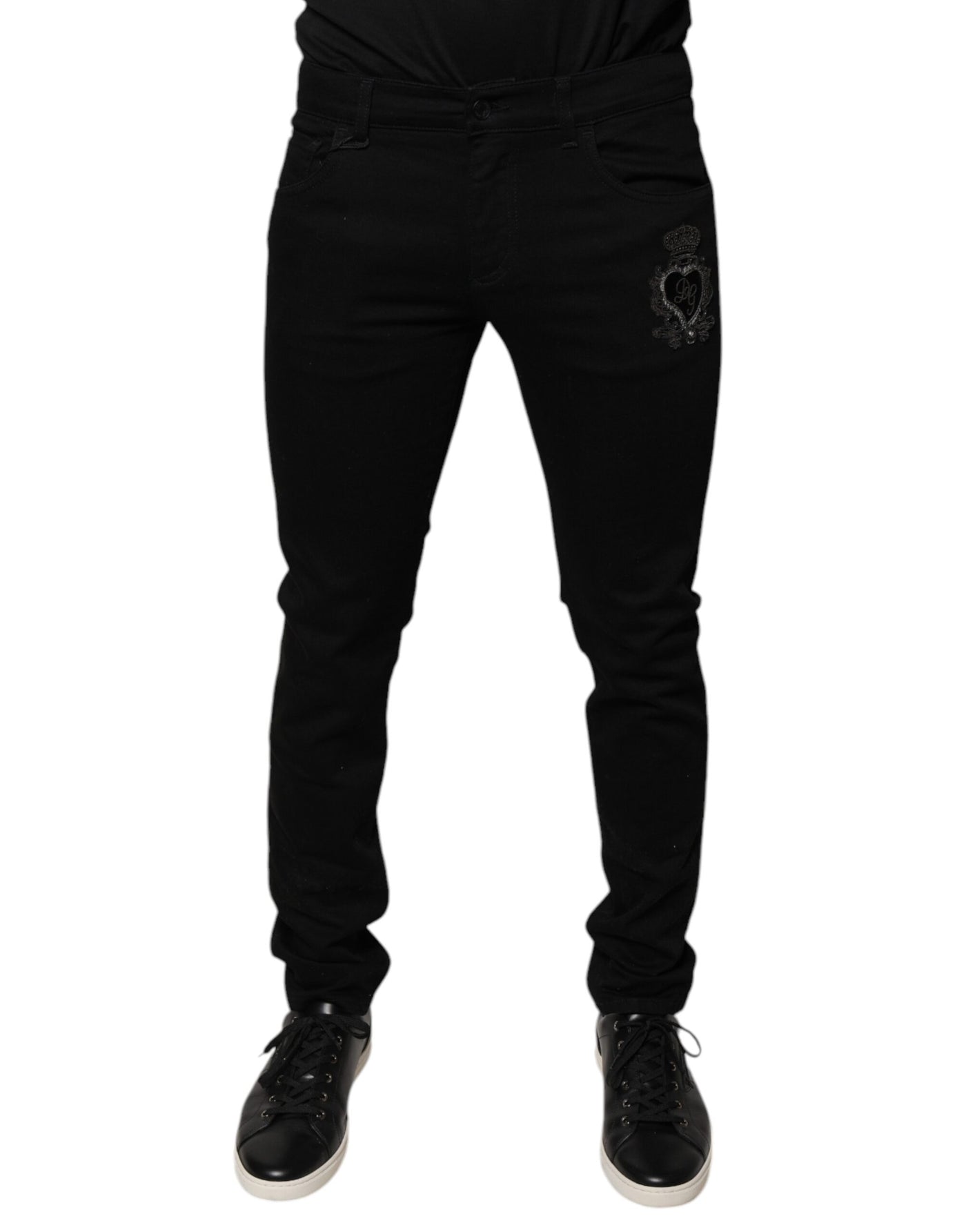 Dolce &amp; Gabbana zwarte DG Crown Logo katoenen skinny denim jeans