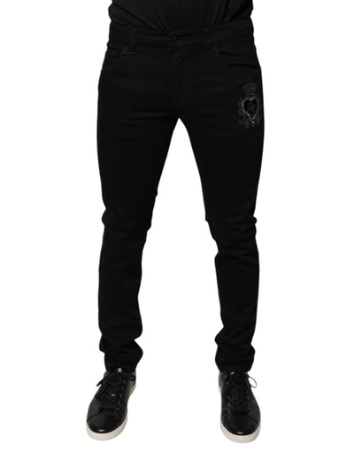 Dolce &amp; Gabbana zwarte DG Crown Logo katoenen skinny denim jeans