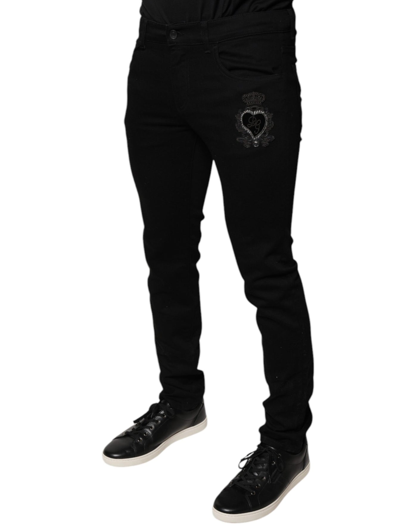 Dolce &amp; Gabbana zwarte DG Crown Logo katoenen skinny denim jeans