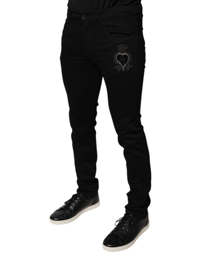 Dolce &amp; Gabbana zwarte DG Crown Logo katoenen skinny denim jeans