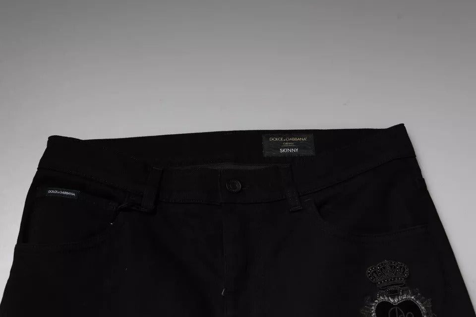 Dolce &amp; Gabbana zwarte DG Crown Logo katoenen skinny denim jeans