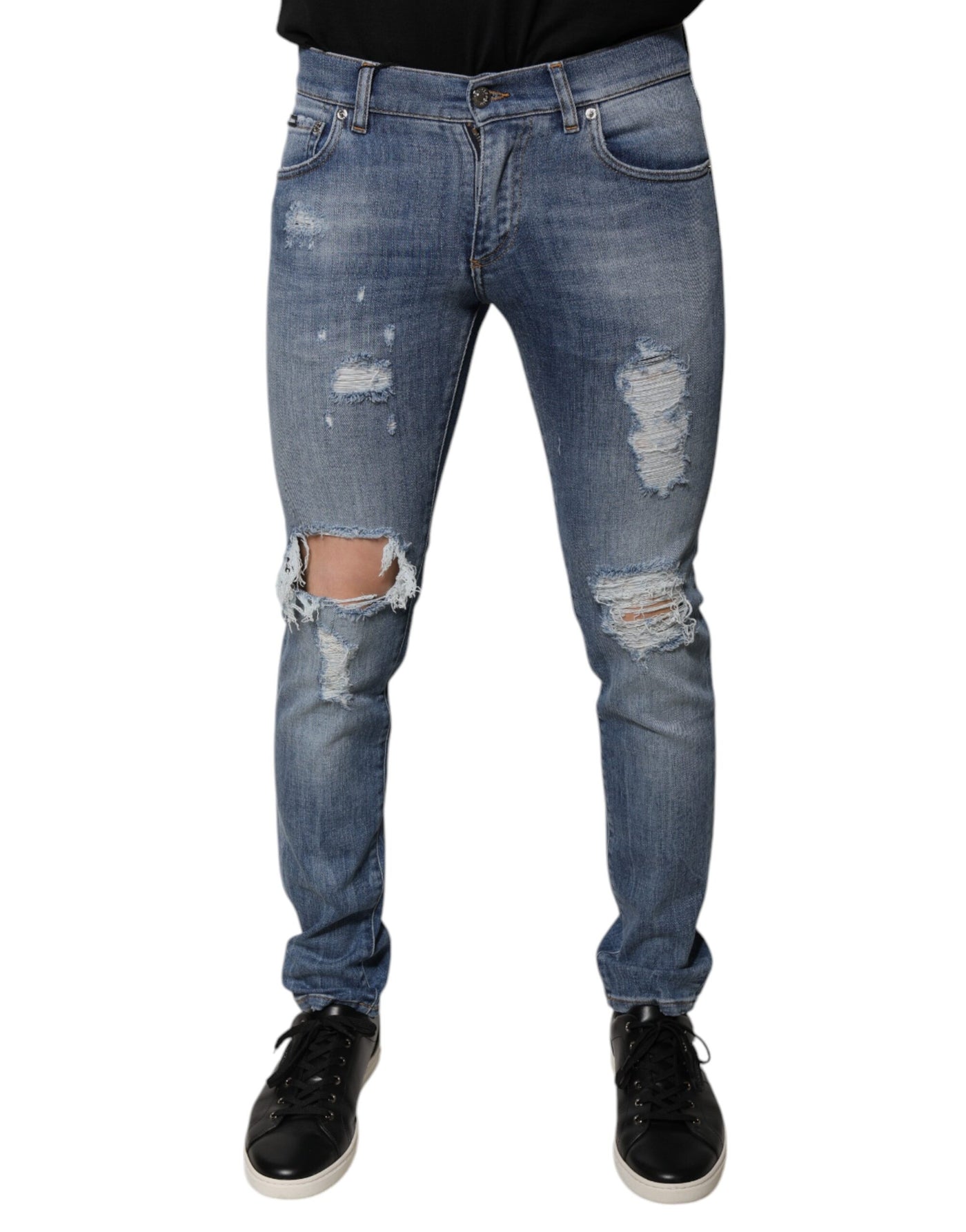 Dolce &amp; Gabbana blauwe skinny denim jeans met gescheurde katoenen stretch