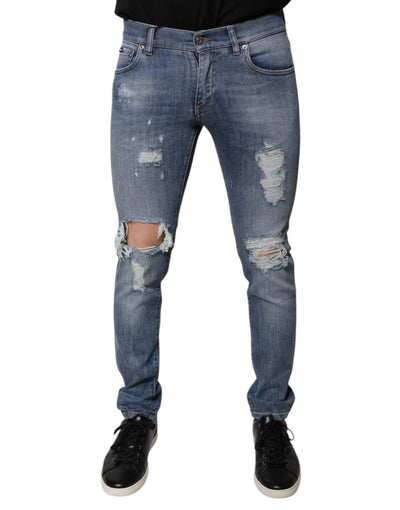 Dolce &amp; Gabbana blauwe skinny denim jeans met gescheurde katoenen stretch