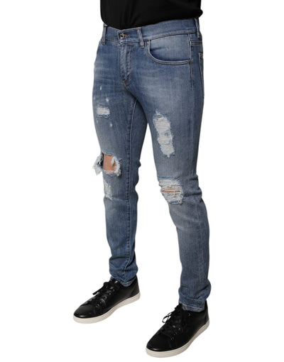 Dolce &amp; Gabbana blauwe skinny denim jeans met gescheurde katoenen stretch