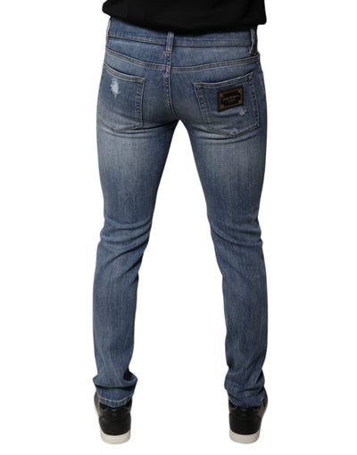 Dolce &amp; Gabbana blauwe skinny denim jeans met gescheurde katoenen stretch