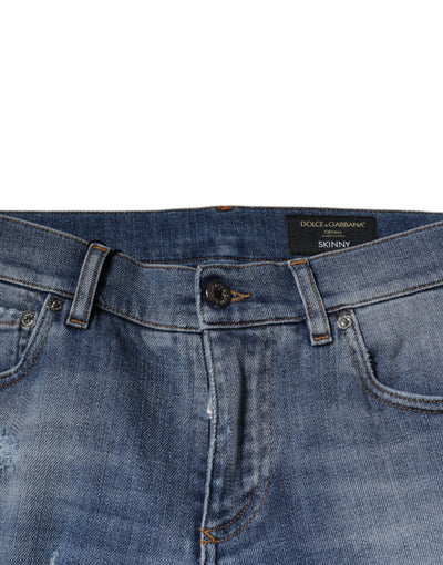 Dolce &amp; Gabbana blauwe skinny denim jeans met gescheurde katoenen stretch