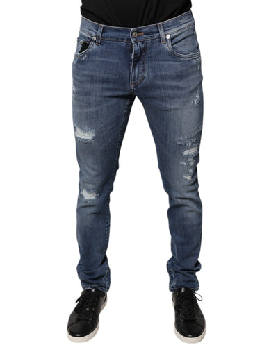 Dolce &amp; Gabbana blauwe skinny denim jeans met gescheurde katoenen stretch