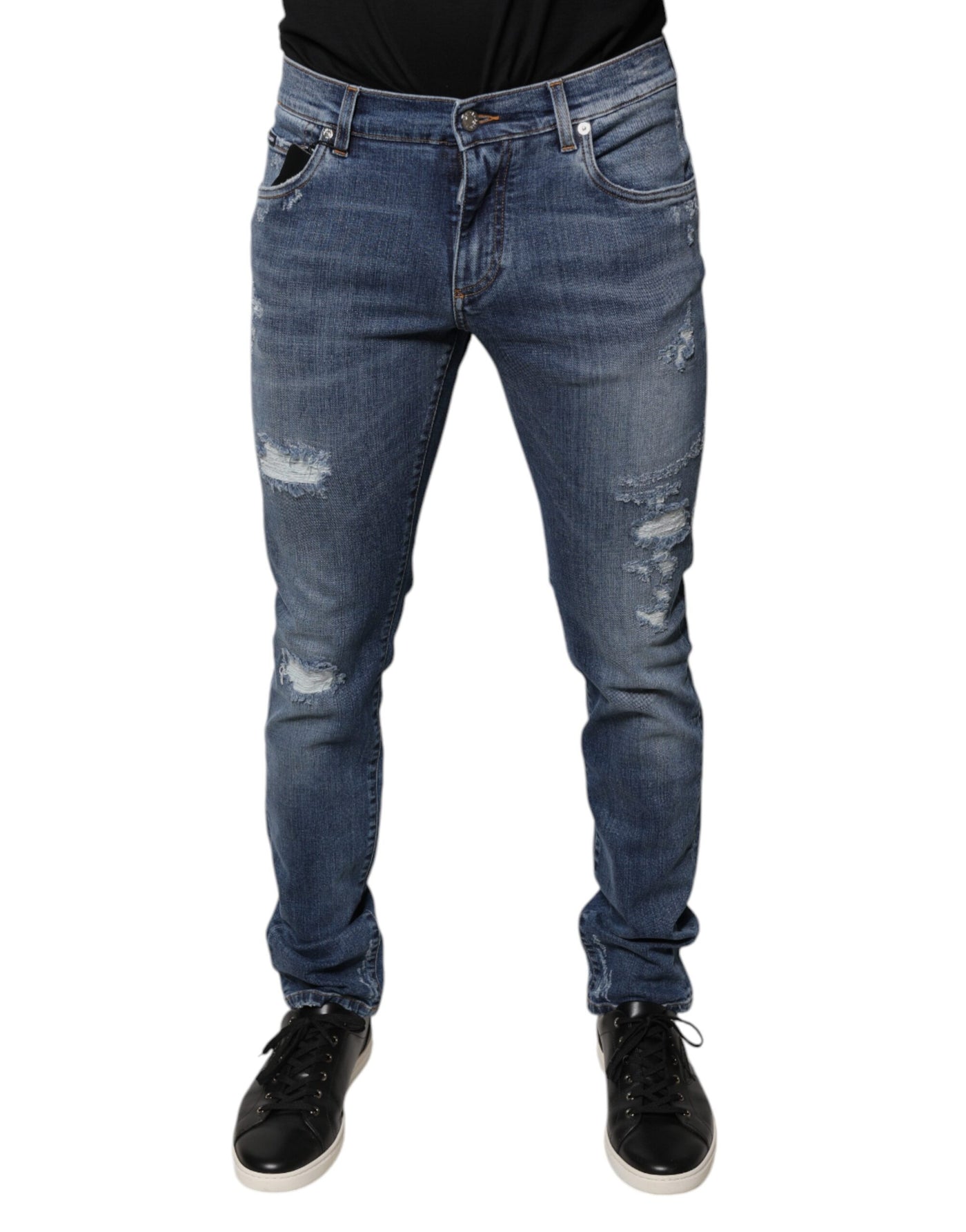Dolce &amp; Gabbana blauwe skinny denim jeans met gescheurde katoenen stretch
