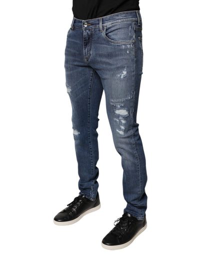 Dolce &amp; Gabbana blauwe skinny denim jeans met gescheurde katoenen stretch