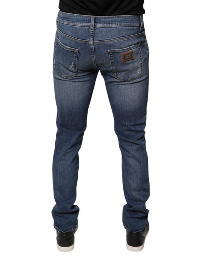 Dolce &amp; Gabbana blauwe skinny denim jeans met gescheurde katoenen stretch