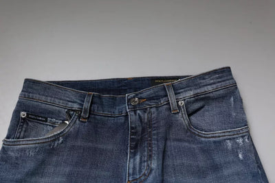 Dolce &amp; Gabbana blauwe skinny denim jeans met gescheurde katoenen stretch