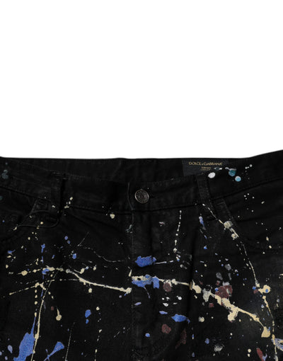 Dolce &amp; Gabbana Zwarte Kleur Splash Katoenen Skinny Denim Jeans