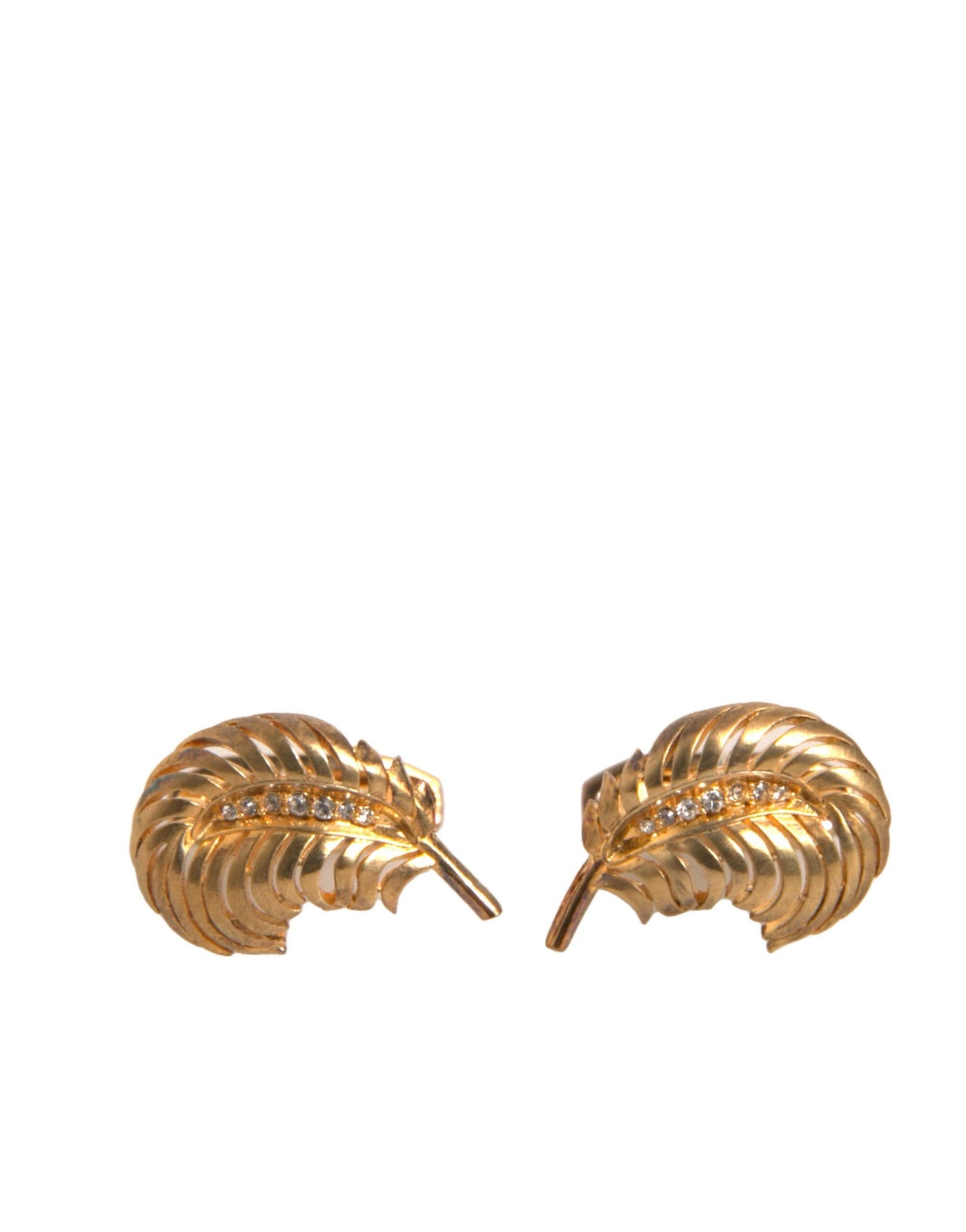 Dolce &amp; Gabbana Gouden 925 Sterling Zilveren Kristallen Blad Manchetknopen