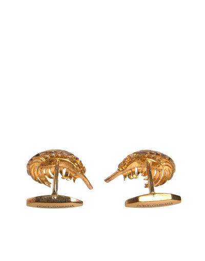 Dolce &amp; Gabbana Gouden 925 Sterling Zilveren Kristallen Blad Manchetknopen
