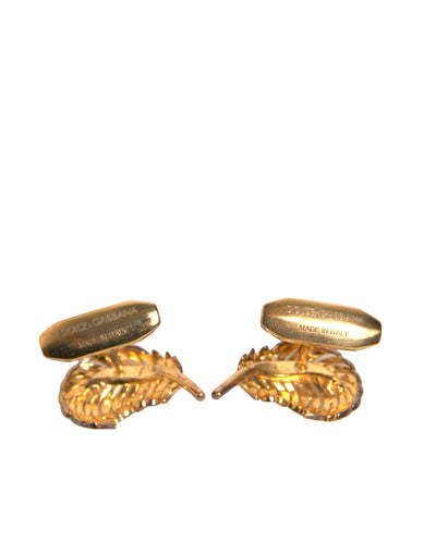 Dolce &amp; Gabbana Gouden 925 Sterling Zilveren Kristallen Blad Manchetknopen