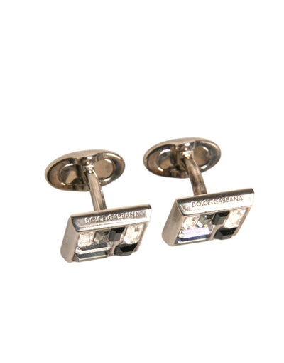 Boutons de manchette Dolce &amp; Gabbana en laiton plaqué argent et cristal