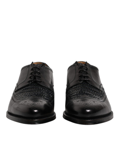 Dolce &amp; Gabbana Zwarte Leren Derby Wingtip Veterschoenen Formele Kleding
