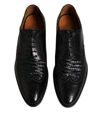 Dolce &amp; Gabbana Zwarte Leren Derby Wingtip Veterschoenen Formele Kleding