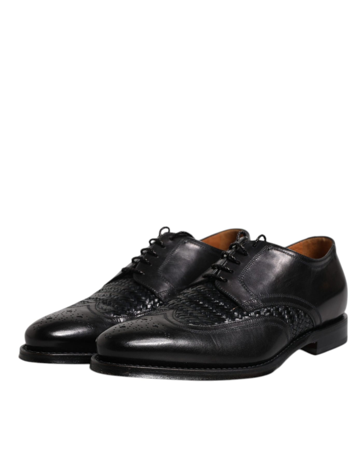 Dolce &amp; Gabbana Zwarte Leren Derby Wingtip Veterschoenen Formele Kleding