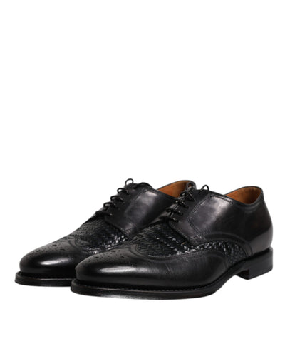 Dolce &amp; Gabbana Zwarte Leren Derby Wingtip Veterschoenen Formele Kleding